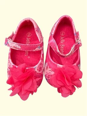 Jelly Beans Bright Pink Floral Mary Jane Shoes with Fabric Flower